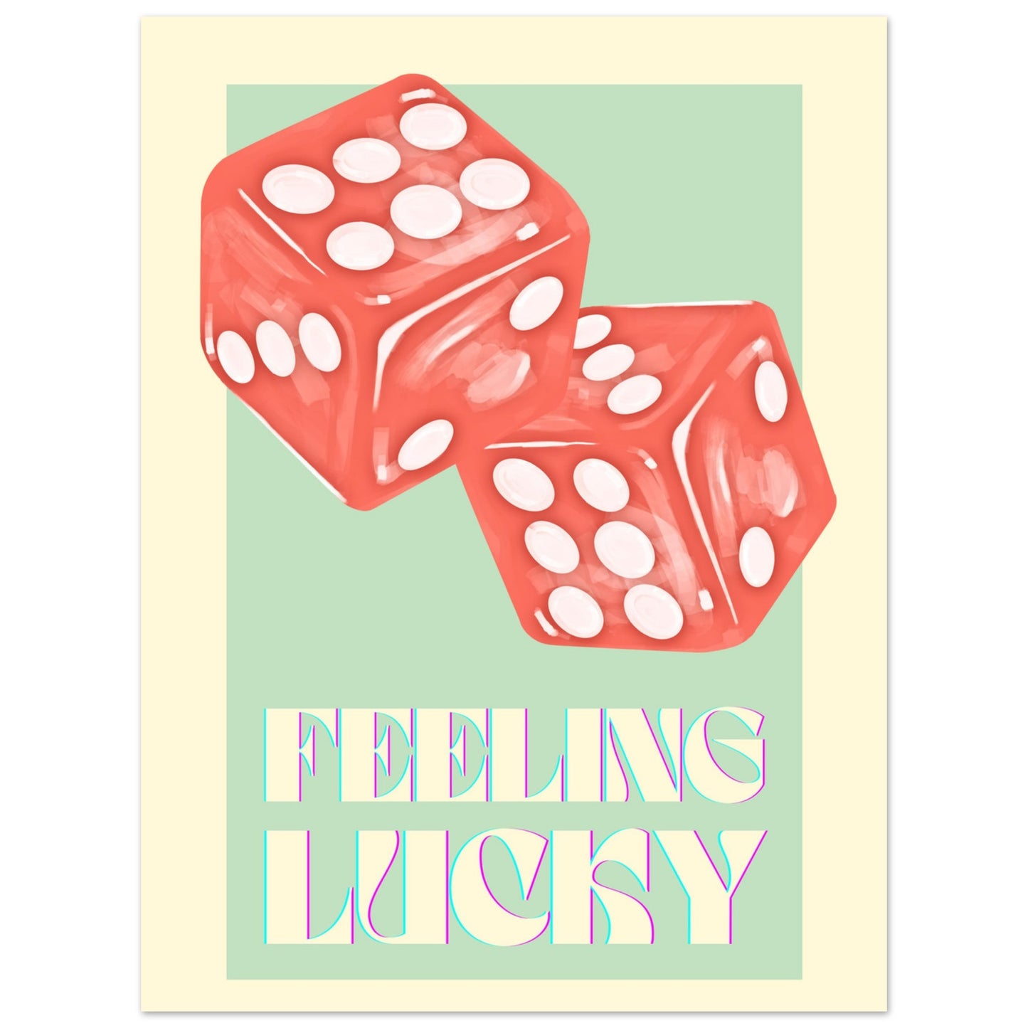 Feeling Lucky Cream & Green Poster Unframed