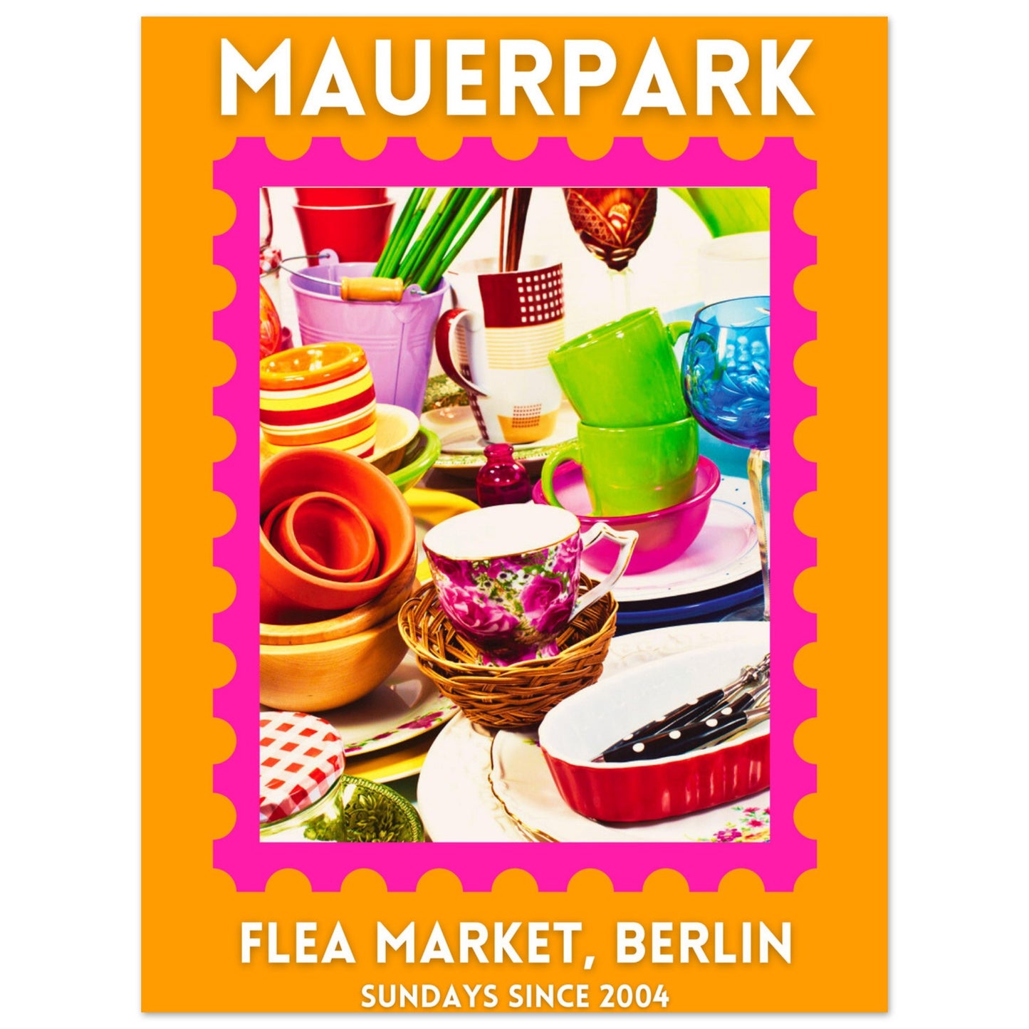 Mauerpark Flea Market Orange/Pink Poster Unframed