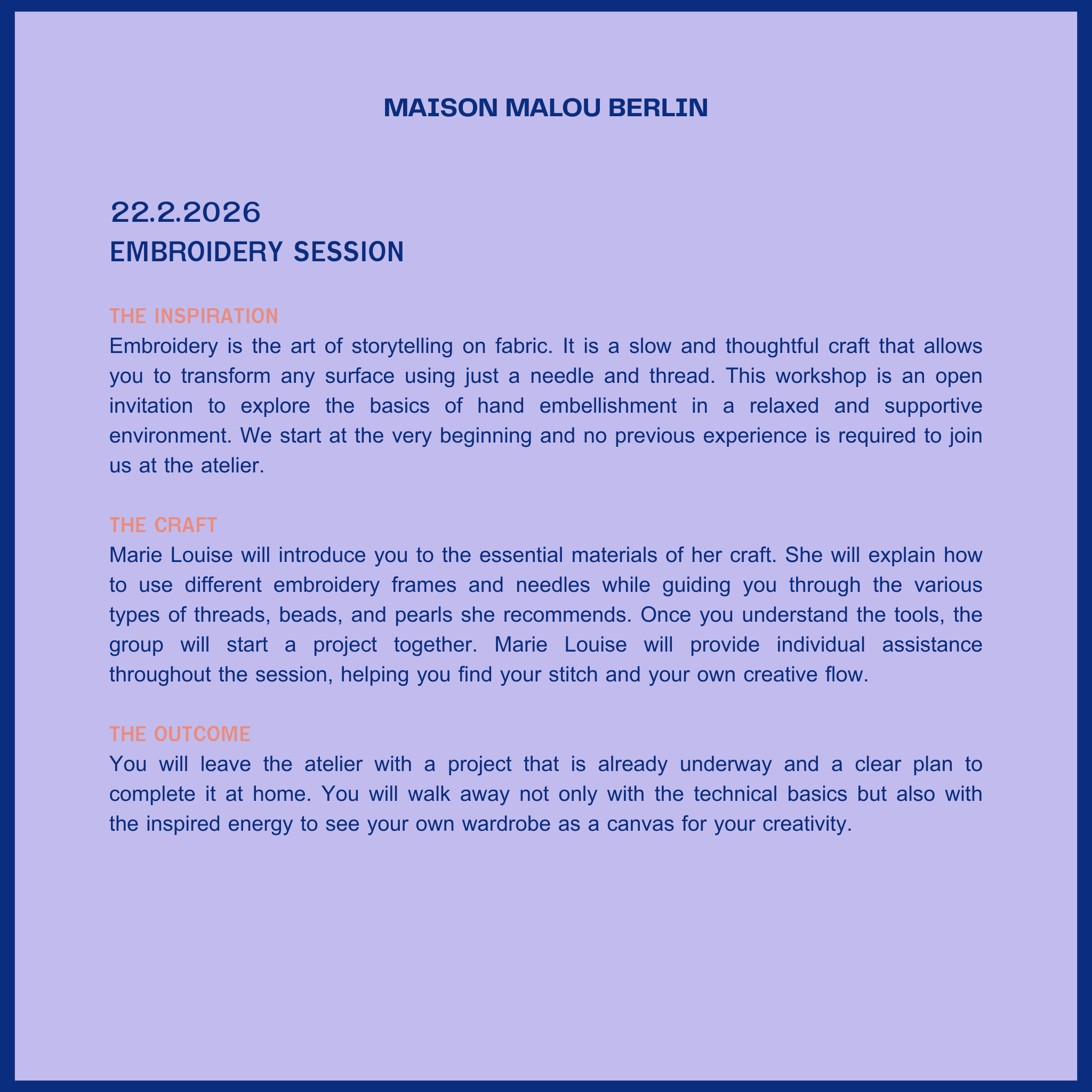 Slow Fashion Session: Embroidery | Sunday Atelier Workshop | Feb 22th