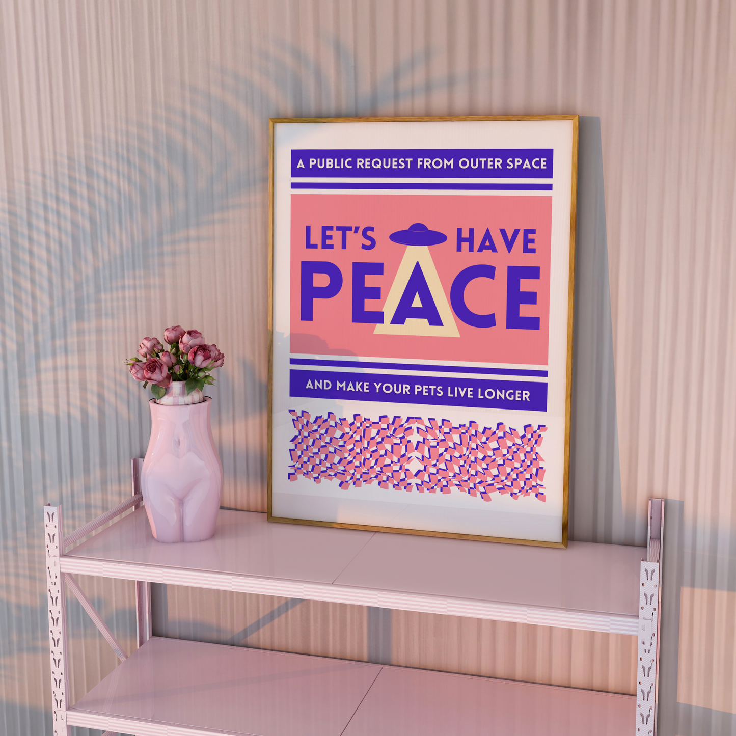 Let's Have Peace Blue/Peach Poster Framed