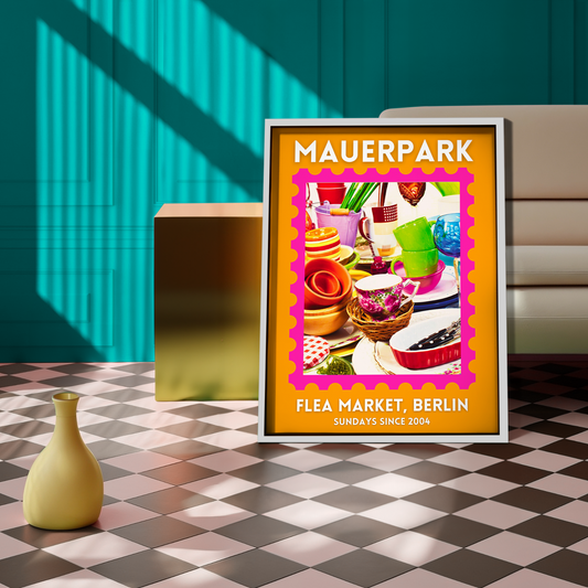 Mauerpark Flea Market Orange/Pink Poster Framed