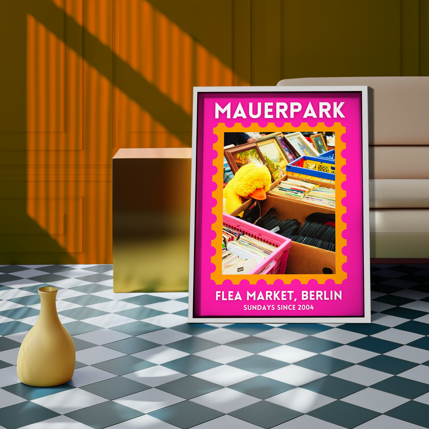 Mauerpark Flea Market Pink/Orange Poster Unframed