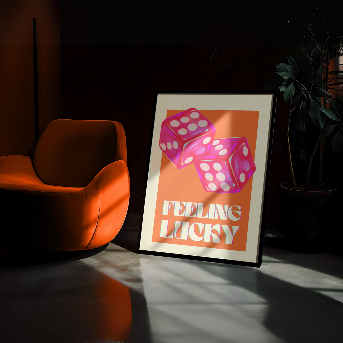 Feeling Lucky Orange & Pink Poster Framed