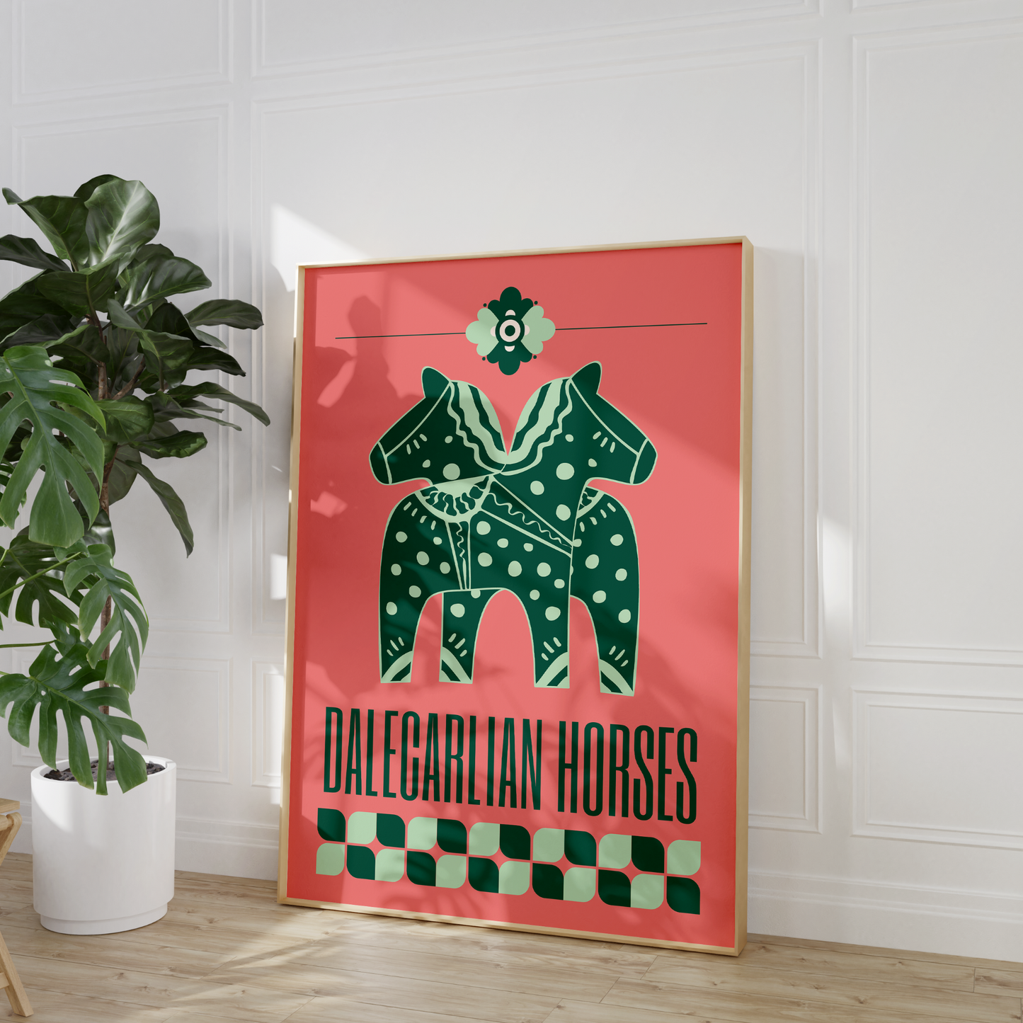 Dala Horse Green/Peach Poster Framed