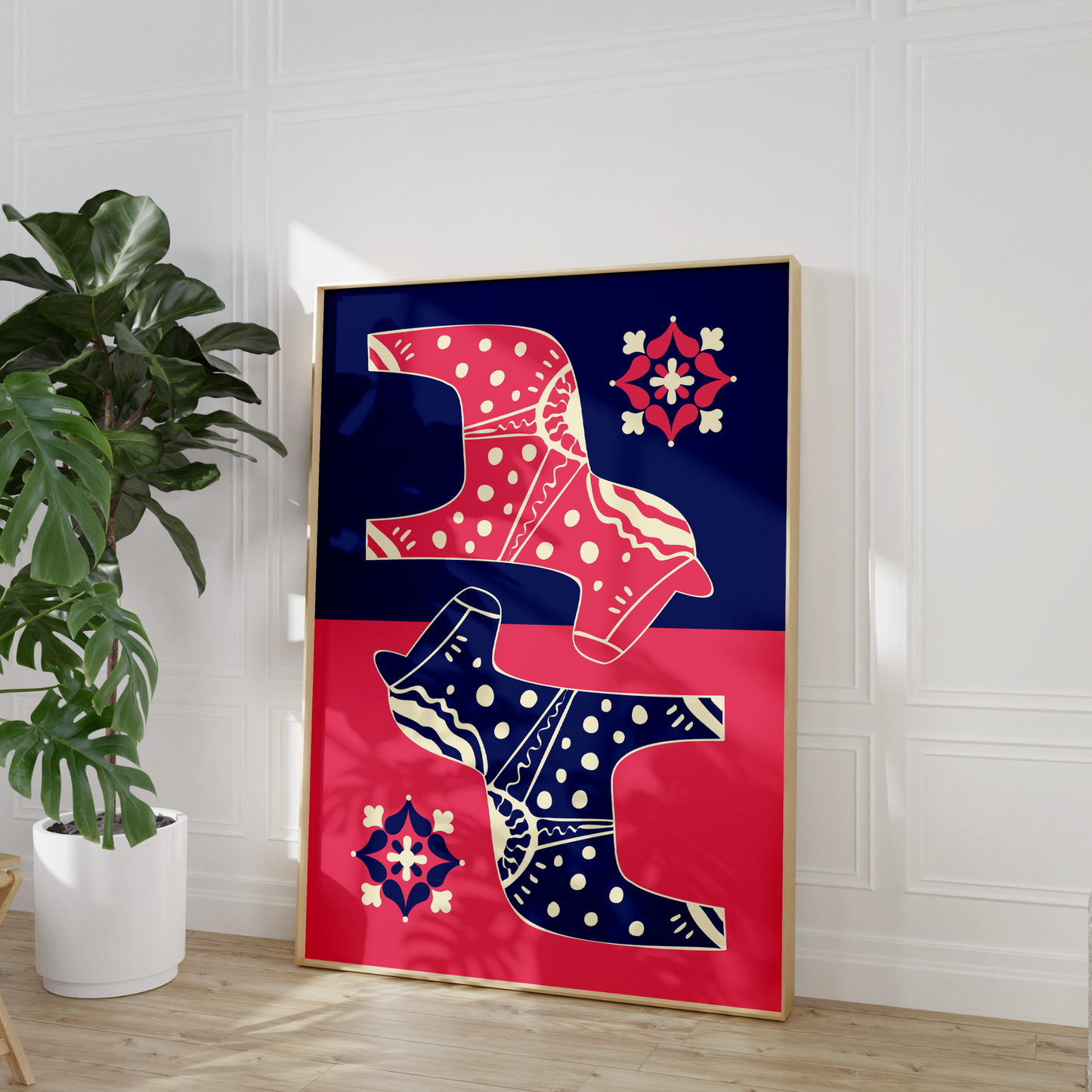 Dala Horse Navy/Maroon Poster Framed