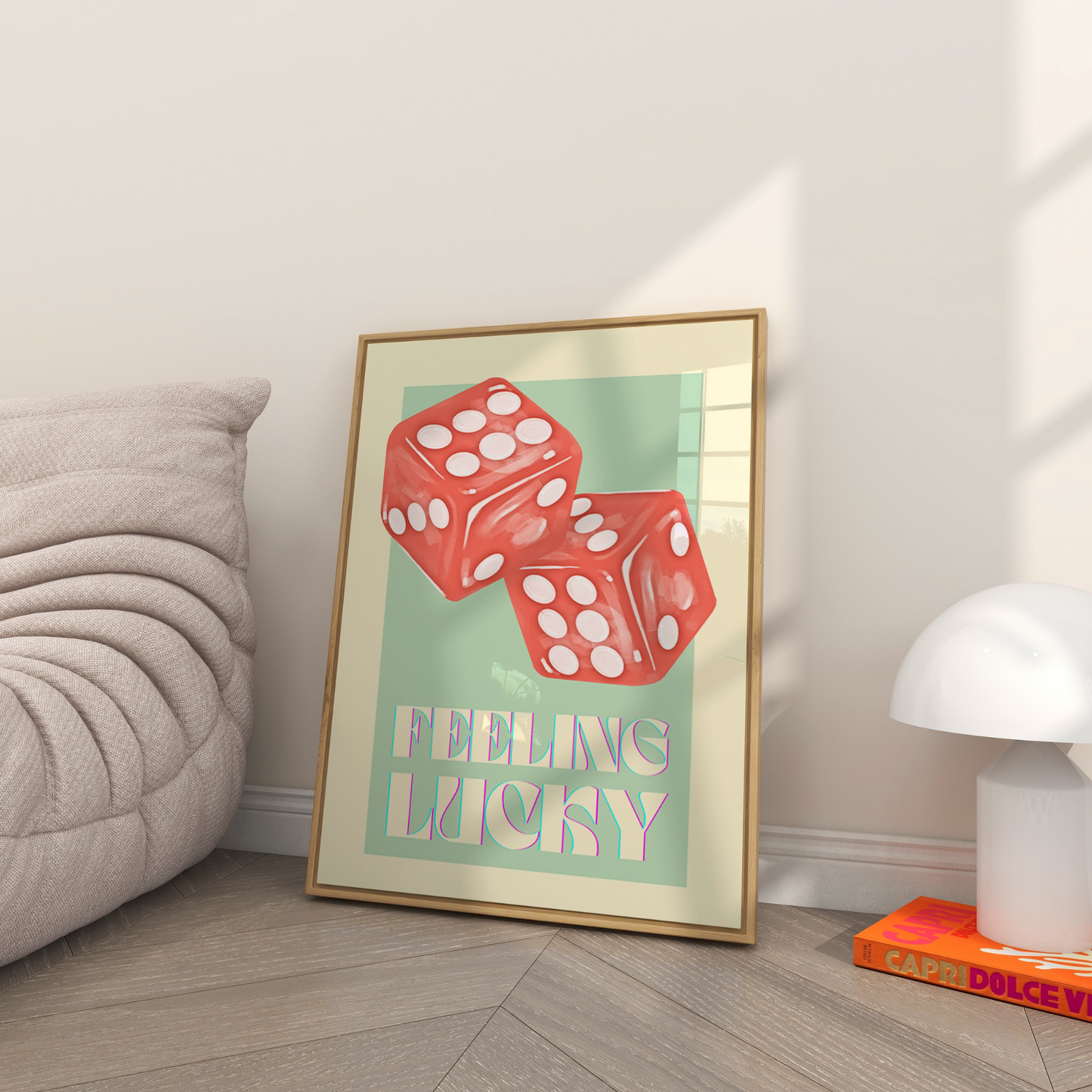 Feeling Lucky Cream & Green Poster Framed