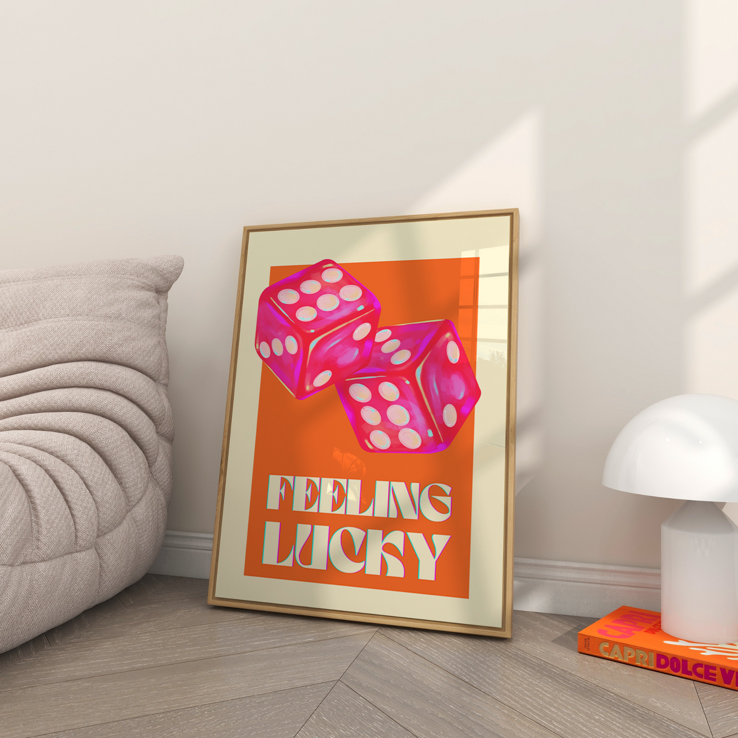 Feeling Lucky Orange & Pink Poster Framed