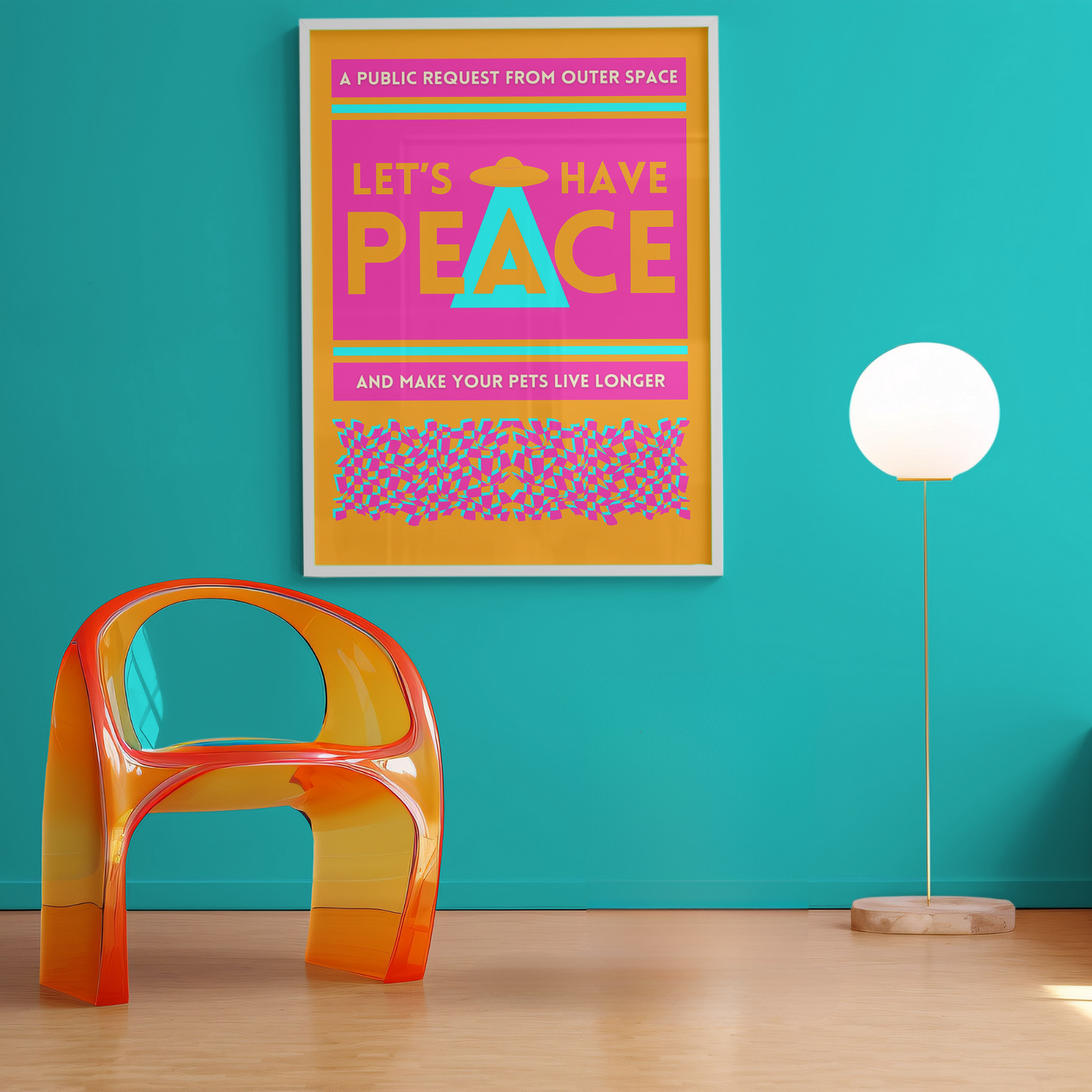 Let's Have Peace Orange/Pink Poster Framed