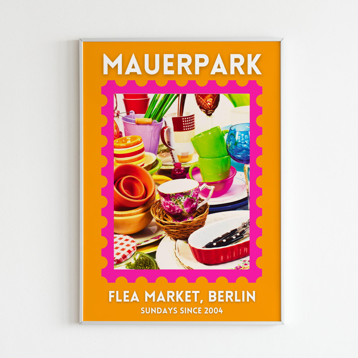 Mauerpark Flea Market Orange/Pink Poster Framed