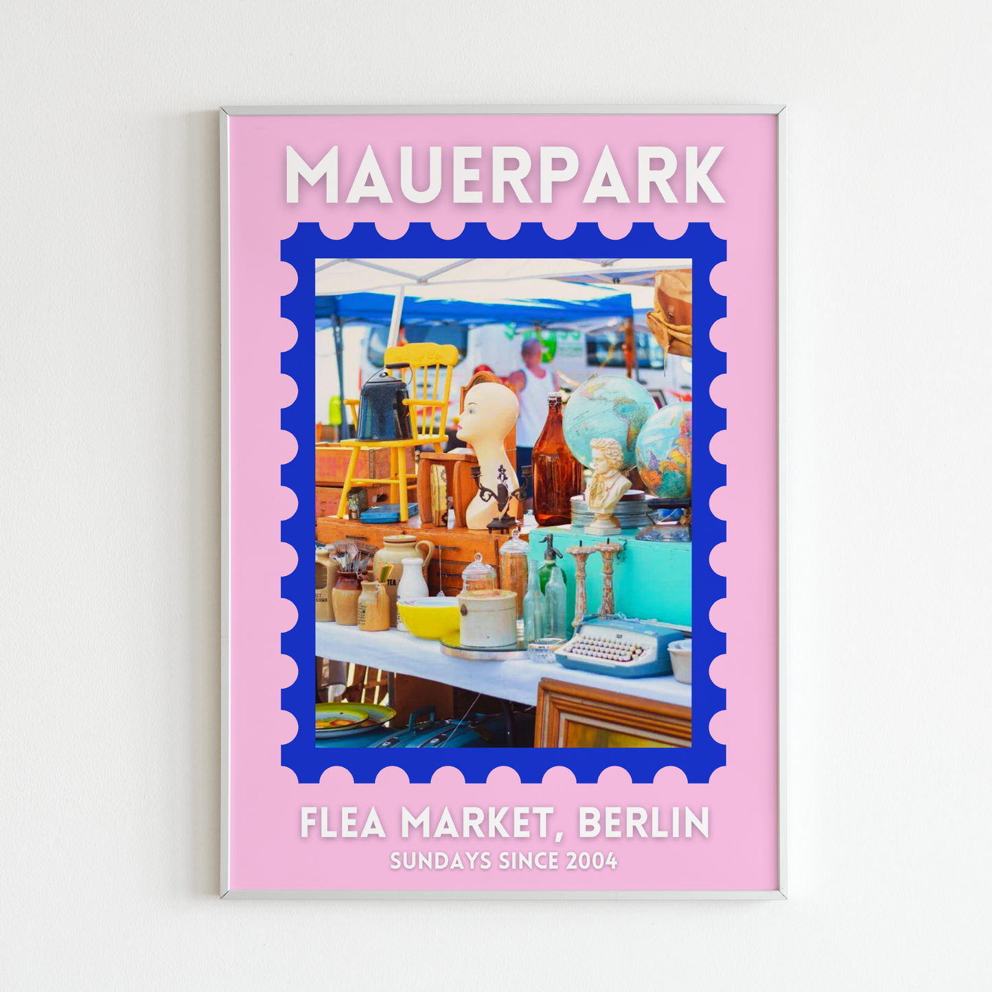 Mauerpark Flea Market Blue/Pink Poster Framed