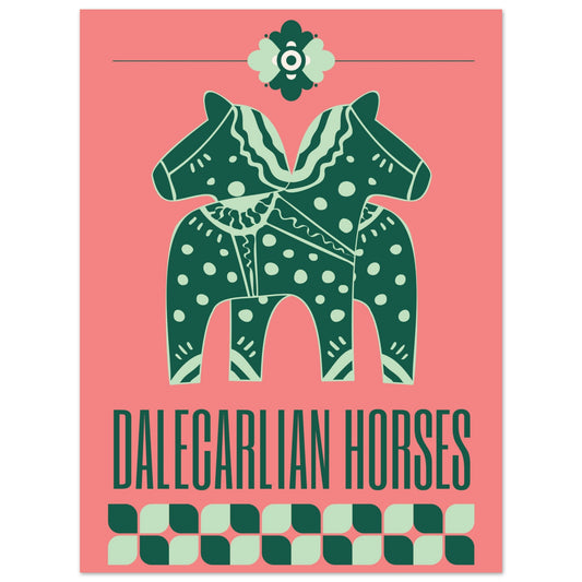 Dala Horse Green/Peach Poster Unframed