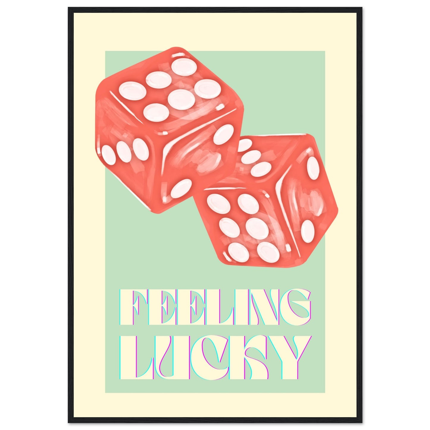 Feeling Lucky Cream & Green Poster Framed