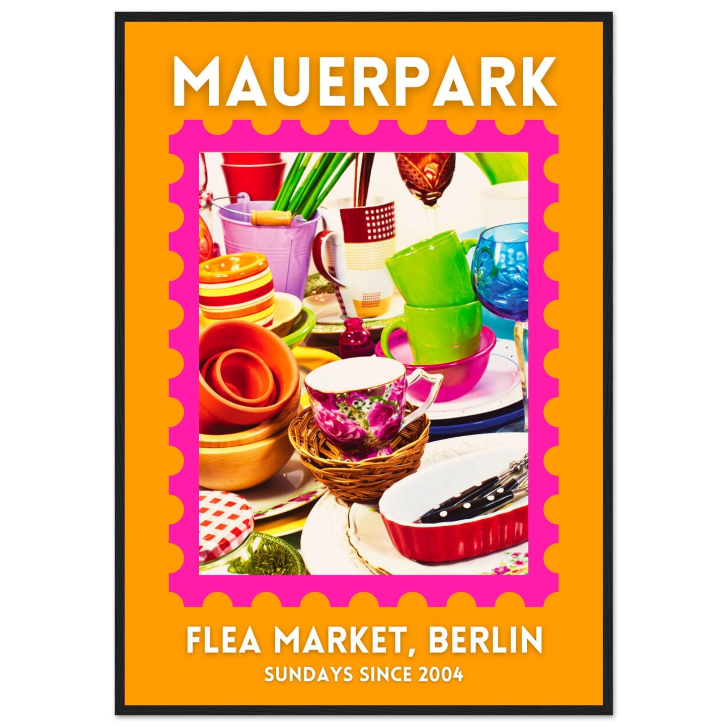 Mauerpark Flea Market Orange/Pink Poster Framed