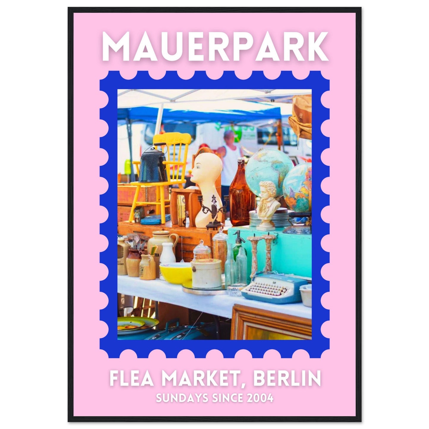 Mauerpark Flea Market Blue/Pink Poster Framed