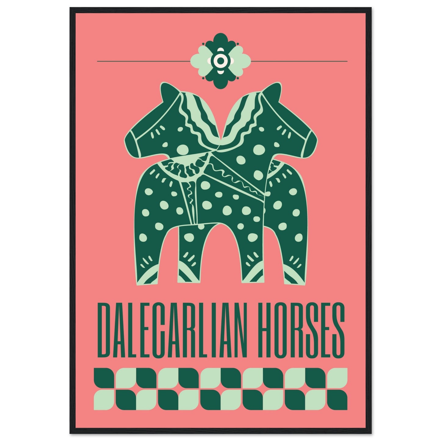 Dala Horse Green/Peach Poster Framed