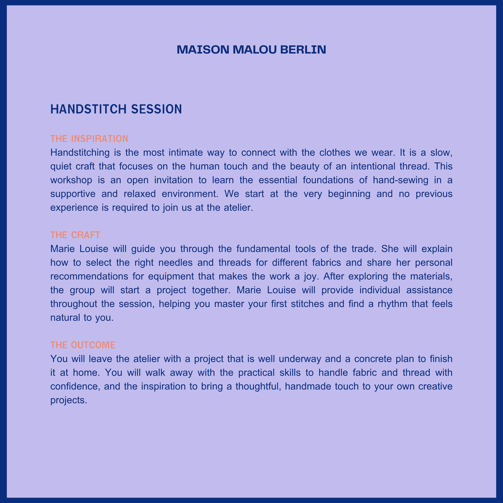 Slow Fashion Session: Handstitching | Sunday Atelier Workshop | Summer 2026, Date Coming Soon