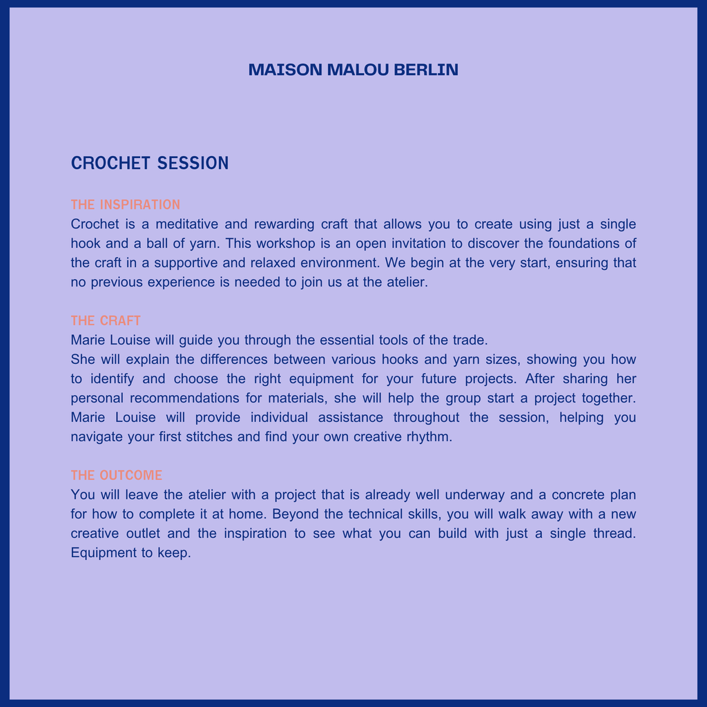 Slow Fashion Session: Crochet | Sunday Atelier Workshop | Summer 2026, Date Coming Soon