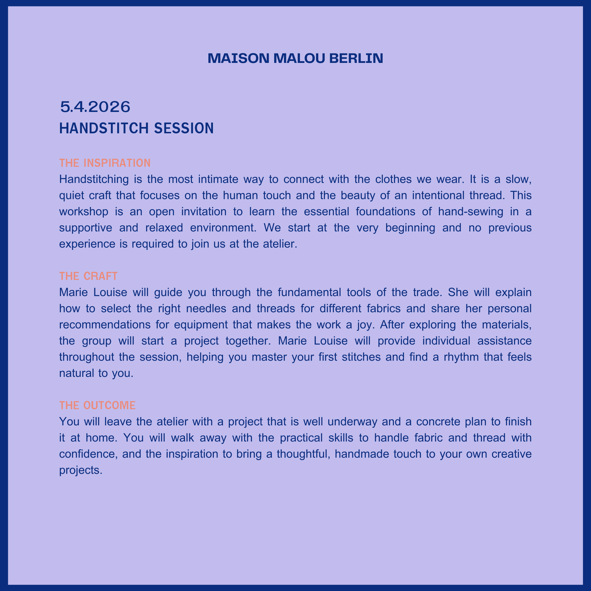 Slow Fashion Session: Handstitching | Sunday Atelier Workshop | April 5th